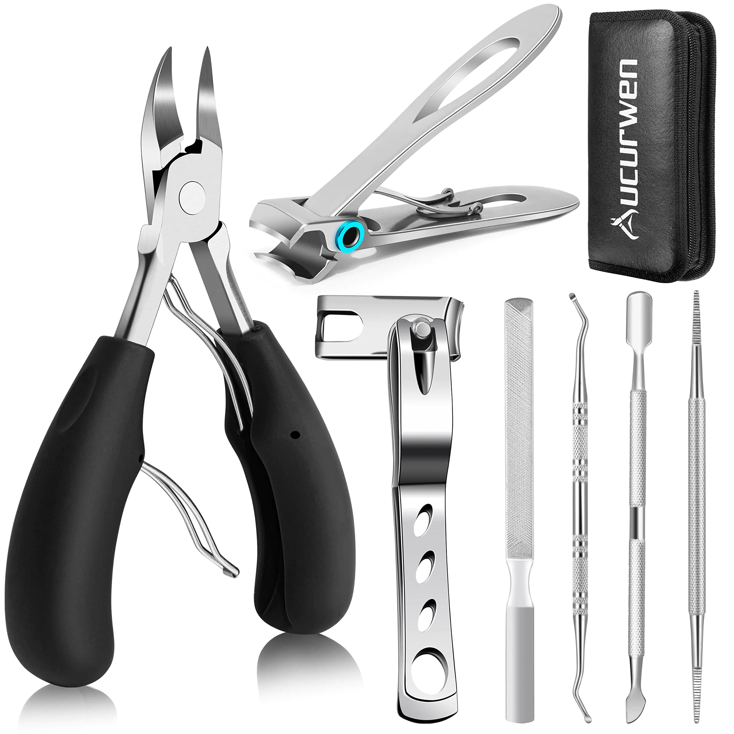 Toenail Clippers for Seniors Thick Toenails, Aucurwen Heavy Duty Toe Nail Clippers Adult Thick Nails Long Handle, Large Toenail Clippers for Thick Nails 7Pcs